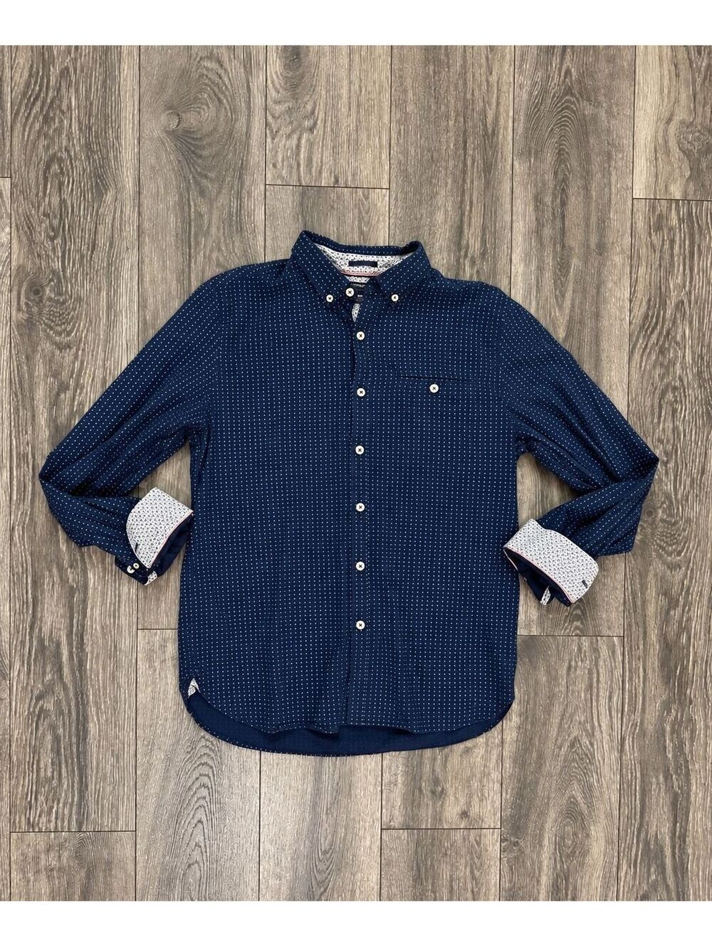 Denim & Flower Men's XL Slim Fit Navy Micro Dot Button Down Shirt Cotton